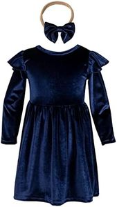 AIKEIDY Toddler Baby Girl Velvet Christmas Dress for Girls Long Sleeve Ruffle Winter Party Wedding Holiday Dress