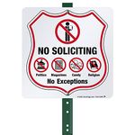 SmartSign “No Soliciting - No Exceptions, No Politics, No Magazines, No Candy, No Religion” Sign for Lawn | 10" Square Aluminum Sign with 3' Stake [New]