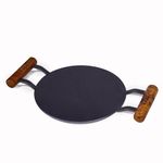 The Indus Valley Pre-Seasoned Round Iron Tawa with Wooden Handle | 11inch/27.8cm - 2.74kg | Induction Friendly | Pre-Seasoned Tawa, 100% Pure & Toxin-Free, No Chemical Coating