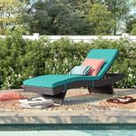 ROXXFLY Rattan & Wicker Outdoor Swimming Poolside Lounger Beach Daybed Sunbathing Lawn Patio Chaise Sun Lounger Chair with Cushion and Adjustable Backrest (Blue)