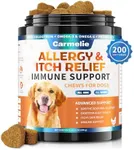 Carmelie Dog Allergy Chews 200 Chews - Dog Itching Skin Relief Treatment - Omega 3 Probiotics for Dog - Itchy & Paw Licking Relief, Seasonal Allergies, Skin & Coat Immunity Supplement - Chicken Flavor