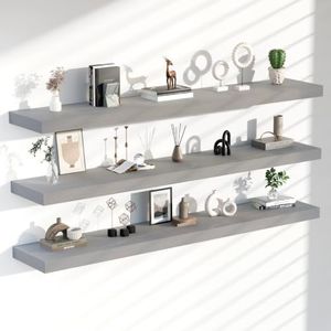 TEDIDUWA Floating Shelves for Wall, 72 Inch Extra Long Gray Wall Shelves, Set of 3, Hanging Invisible Brackets Floating Shelves for Living Room,Bedroom,and Kitchen