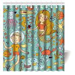 Cartoon Mermaid and Boy Crab Fishes in the Sea/ Shower Curtain for Kids/Childen- Fashion Personalize Custom Bathroom Shower Curtain Waterproof Polyester Fabric 66(w)x72(h) Rings Included by Funny Kid's Home