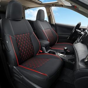 GIANT PANDA Pu Leather Car Seat Covers Full Set Custom Fit for Toyota RAV4 LE 2013 2014 2015 2016 2017 2018 (NOT for Hybrid Version) - (Black+Red Line)