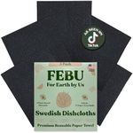 FEBU Swedish Dishcloths for Kitchen | 5 Pack Black Reusable Paper Towels Washable | Swedish Dish Towels | Non-Scratch Cellulose Sponge Cloths | No Odor, Biodegradable Cleaning Cloths