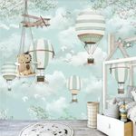 Hot Air Balloon Steam Engine 3D Cartoon Wall Murals, Custom Mural Wallpaper for Kids Room, Art Stickers Dry Without Bubbles Light Texture Apply to Office Hotel Apartment（177.16" W x 120" H ）