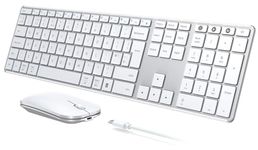 seenda Wireless Bluetooth Keyboard Mouse, SKM64-3 Multi-Device Rechargeable Ultra Slim Wireless Mouse and Keyboard Set for Windows, Mac OS, Laptop, Tablet, iPad, QWERTY UK Layout, White and Silver