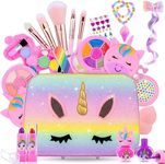 Travel Bag & Makeup Kit for Kids, Washable Cosmetic Set as Princess Birthday Gift Toy with Bag, Children Cosmetic Beauty Set for Girls Age 4 5 6 7 8 9 10 Year Old