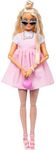 Barbie Deluxe Style Doll #3 in Barbiecore Outfit, Blond Hair in Top Knot, Pink Pastel Dress with Oversized Bow and Accessories Like Mesh Tights