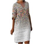 Generic Long Short Sleeve Dresses for Women Fall Summer V Neck Linen Floral Midi Beach Hawaiian Dresses Women 2024, L-832 Gray, XX-Large