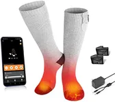SAVIOR HEAT Heated Socks for Men Women, App Control Rechargeable Battery Electric Ski Socks, 3 Heat Levels Washable Thermal for Snowboarding, Hunting, Work, Hiking, Biking (Grey, Small)