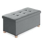 BRIAN & DANY Ottoman Storage Box with 4 Wood Legs, Linen Storage Ottoman for Living Room, Gray, 76 x 38 x 38 cm