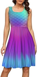 Fanient Women's Midi Dress Casual Mermaid Print Sundress Fashion A Line Scoop Neck Sleeveless Dress XL