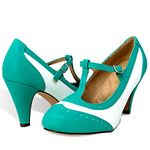 Chase & Chloe Lace-Up Vintage Cut-Out Women's Heeled Oxford, Green/White Comfort, 4 UK