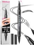 iMethod Curved Eyebrow Pen - Eyebrow Pencil, Brow Pencil 2-in-1 Dual-Ended Microblading Eyebrow Pen with Micro-Fork-Tip and Precise Brush-Tip Create Natural Hair-Like Brows, Last All-Day, Black