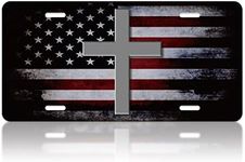 American Flag Jesus Cross Car Front License Plate Cover Christian Personalise License Plate Cover Rust-Proof Stainless Steel Metal Car Plates Tag Novelty Vanity Tag Decorative 4 Holes Men Women Gifts