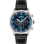 BOSS Pioneer Qtz Fashion Chrono Blue Round Dial Men's Watch|Black Leather Material|Black Color Band - 1513866