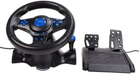 Zyyini 3 in 1 Gaming Racing Wheel, 180 Degree Game Steering Wheel Dual-Motor Feedback Driving with Pedals and Joystick Steering Wheel for PC/PS2/PS3