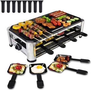 TAMARIT Raclette Cheese Table Grill Portable Electric Indoor Korean BBQ Grill 1400 W Raclette Party Grill with Iron Nonstick Extra Large Grill Plate Raclette Grill for Home Party, Stainless Steel