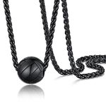 Volleyball Charm Black Necklace for Men Teens Stainless Steel Sport Ball Round Pendant Cool Chain Trendy Necklace