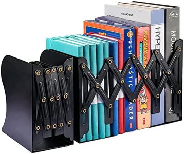 2PCS Adjustable Bookends, Metal Book Ends for Heavy Book, 2 Dividers, Nonslip Book Stander for Desk, Shelf, Office, Stationery Gift, Extends up to 19 inches (Black)