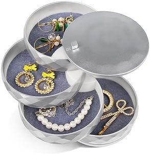 CONBOLA Travel Jewelry Case Box, Small Jewelry Organizer Earring Holder for Women, 5-Layer Rotating Jewelry Storage Tray with Lid for Bracelets Rings Bracelets