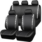 CAR PASS Bling Car Seat Covers Full Set, Shining Rhinestone Diamond Waterproof Faux Leather, Rear with Zipper, Universal Fit 95% Automotive Glitter Crystal Sparkle Strips for Cute Women Girl, Silver