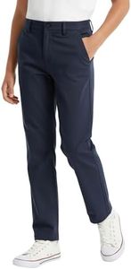 PATPAT Boys Straight Twill Chino Pants Navy Size 6-7 Years Kids School Uniform Youth Elastic Waist Flat Front Zip & Button Closure Pants