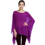 Max Hsuan Womens Summer Solid Sheer Batwing Blouse Chiffon Caftan Poncho Tunic Top Plus Size Cover up, Purple, One Size Plus