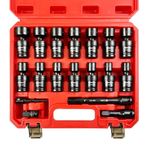 WETT 1/2" Drive Shallow Impact Universal Joint Socket Set, 18-Piece Swivel Socket Set, Metric Flexible Wobble Sockets, (10-24mm), with 3", 6" Extension Bar, Adapter, 6 Point, CR-MO Steel