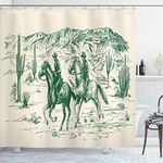 Ambesonne Western Shower Curtain, Country Theme Hand Drawn Illustration of American Wild West Desert with Cowboys, Cloth Fabric Bathroom Decor Set with Hooks, 70" Long, Jade Green