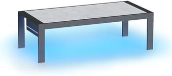 Bestier Aluminum Patio Coffee Table with LED, Rectangle Outdoor Side Table with Marble Texture Top, All-Weather Patio Furniture Dining Table with Waterproof Olefin Bag, Anti-Slip, Backyard, Balcony