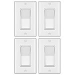 [4 Pack] BESTTEN 3 Way Decorator Wall Light Switch with Wallplate, 15A, 120/277V, On/Off Paddle Rocker Interrupter, cUL Listed, White