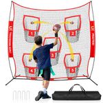 Choiana 8 x 8ft Football Net Throwing Football Target w/ 5 Pocket Football Practice Net Quarterback Training Equipment for Throw Accuracy Improving with Carry Bag, Ground Stake for Backyard Kids