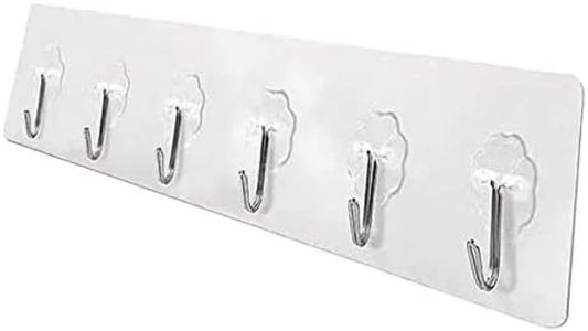 Force24 - Self Adhesive Wall Hooks for Kitchen Organizer Hook for Wall Without Drilling for Home Kitchen Bathroom Bedroom Keys Bag Towels - 6 Stainless Steel Hook with plastic Strip (Silver Pack of 1)