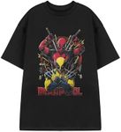 Marvel Deadpool & Wolverine Mens T-Shirt | Adults Black Short Sleeve Graphic Tee | Superhero Comedy Fan Apparel Top | 2024 Movie Comic Book Merchandise Gift, Knives, S