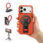 AC02 Magnetic Phone Tripod Stand, Aluminium Mini Pocket Tripod, N52 Strong Magnet, Quick Mount, Black, for iPhone 17 16 15 14 13 12 Series