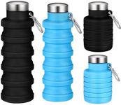 Collapsible Water Bottle,2 Pcs BPA Free Reuseable Silicone Foldable Leakproof 16oz Water Bottles,Portable Lightweight Water Bottles with Carabiner for Travel Gym Camping,Hiking Outdoor Indoor Sports