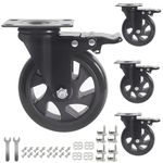 RRIUTO 125MM Heavy Duty Caster Wheels, Furniture Caster Bearing 800KG Swivel Castors Wheels for Furniture Rubber Swivel Trolley Castor with Brake (include 16pcs screws)