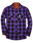 TARAINYA Men's Flannel Corduroy Lined Button Down Shirt Plaid Casual Shirt with Pockets Purple Black Buffalo L