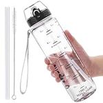 GOPPUS 1L/32oz Water Bottle with Straw 1 Litre Sports Bottle with Time Markings Motivational Drinking Bottles with Measuring Reusable Gym Water Bottles for Men Leakproof Drinks Bottles BPA Free Tritan