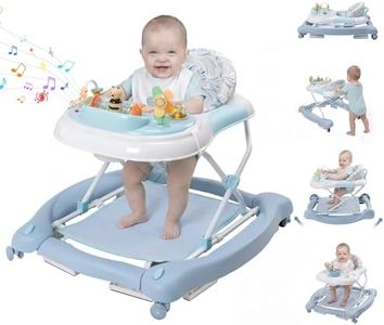 5 in 1 Baby Walker, Music and Lights Foldable Baby Walker with Wheels, 3 Adjustable Heights, with Bouncer Combo, Rocker, Activity Walker for Baby Boy and Girl 6-18 Months (Blue)