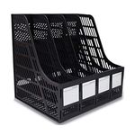 DIVHUK Desktop Bookshelf Magazine Organizer 4 Compartment Plastic Frames File Holder Dividers Document Cabinet Rack Storage Box For Office Home School- Tabletop, Step Shelf (Black)