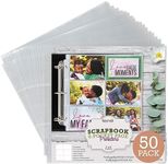 Samsill Scrapbook 6 Pocket Refill Pages 12x12 Inch, 50 Pack, Fits 3 Ring Scrapbook Binders and 12x12 Photo Albums, Holds 12 4x6 Inch Photos, Top-Loading, Heavy-Duty, Super Clear