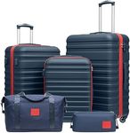 Coolife Suitcase Set 3 Piece Luggage Set Carry On Hardside Luggage with TSA Lock Spinner Wheels (Navy+Red, 5 piece set)