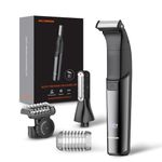 MAXGROOM Double-sided Body Hair Trimmer for Men, Waterproof Electric Razor for Men with LED Display, 2 Interchangeable Heads & Adjustable Guide Comb (Black)
