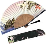 Zolee Folding Hand Fan for Women - Foldable Chinese Japanese Vintage Bamboo Silk Fan - for Hot Flash, Dance, Performance, Decoration, Party, Gift (Crane)