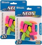 BAZIC Products Eraser Top, Latex Free Pencil Tops Erasers (20/Pack), Neon Color Arrowhead Caps Erasers for Student Art Drawing School Supplies, 2-Packs