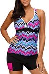 momolove Womens Two Piece V-Neck Tankini Swimsuit with Boardshort Plus Size Purple M
