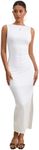 Milumia Women's Sleeveless Boat Neck Ruched Bodycon Maxi Dress Cocktail Long Dresses Elegant All White X-Small